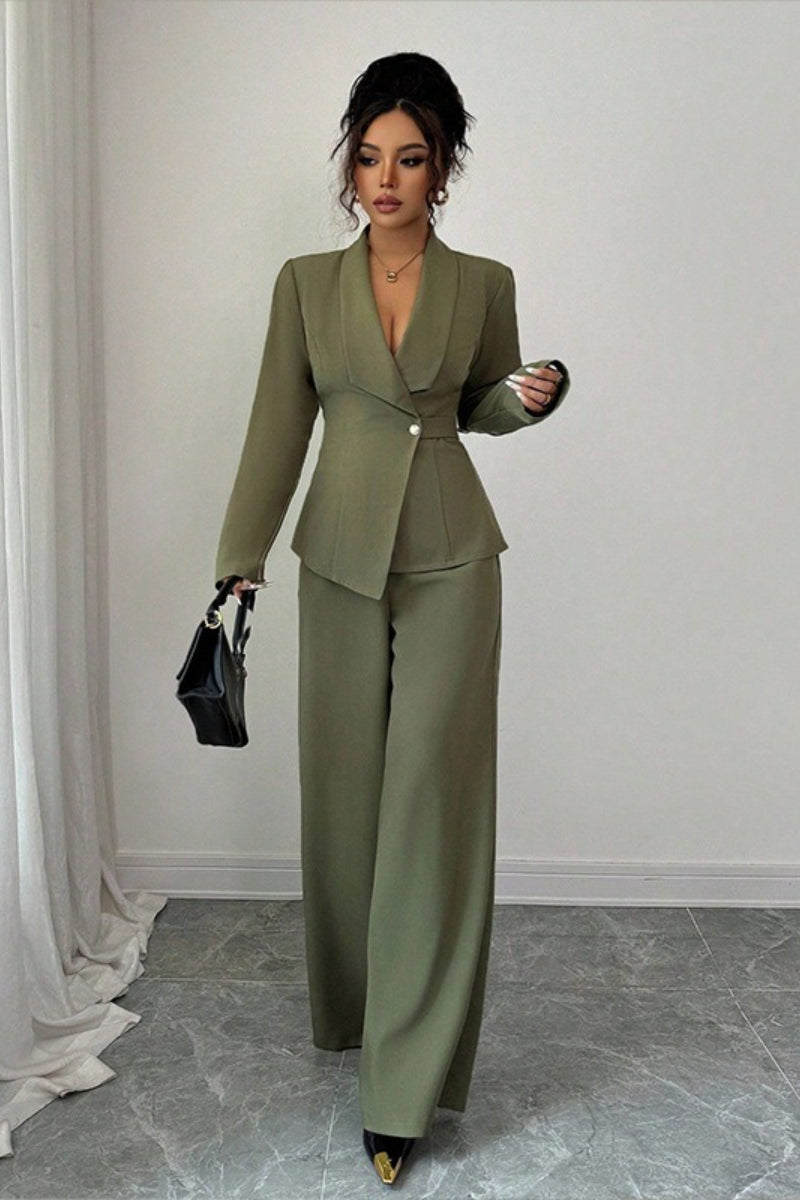 Women's Shawl Lapel Single-Button Blazer and Wide-Leg Pants Set | Two-Piece