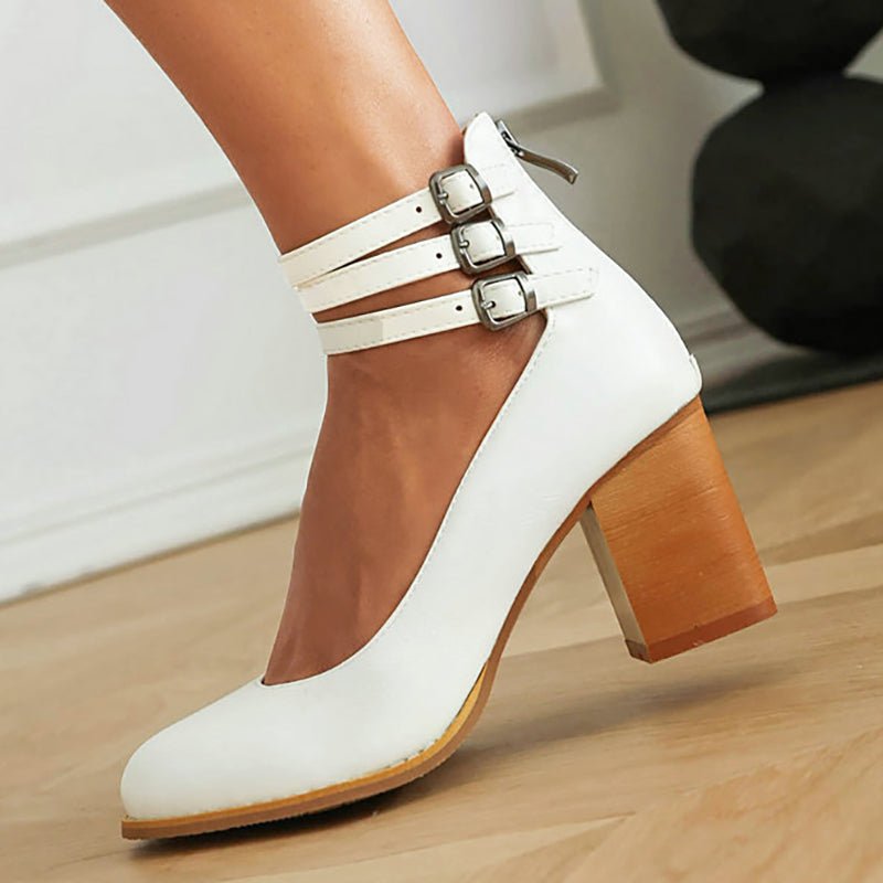 Casilda™ | Smooth Sandals with Ankle Strap and Thick Heel