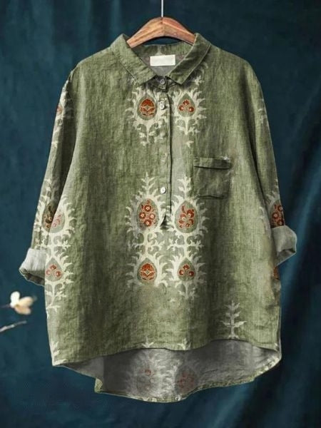 Women's Floral Blouse with Short Sleeves and Lightweight Fabric