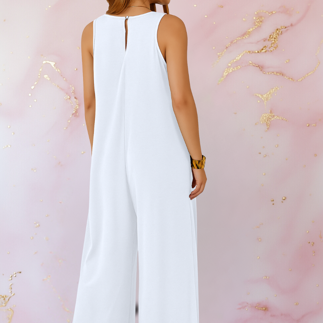 Women's V-Neck Sleeveless Jumpsuit with Wide Legs and Pockets
