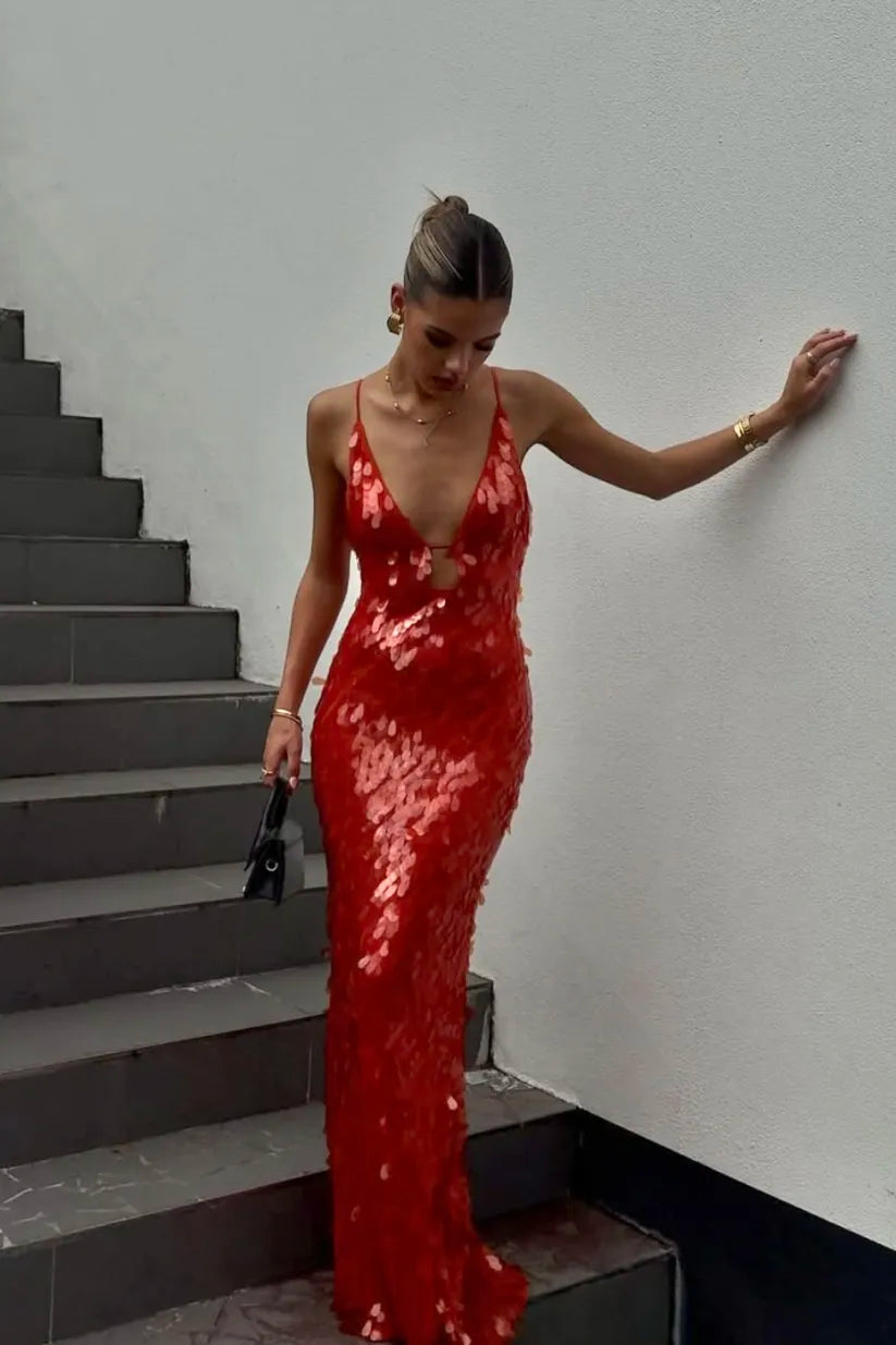 Women's Backless Sequin Dress with Elegant Design and Versatile Style