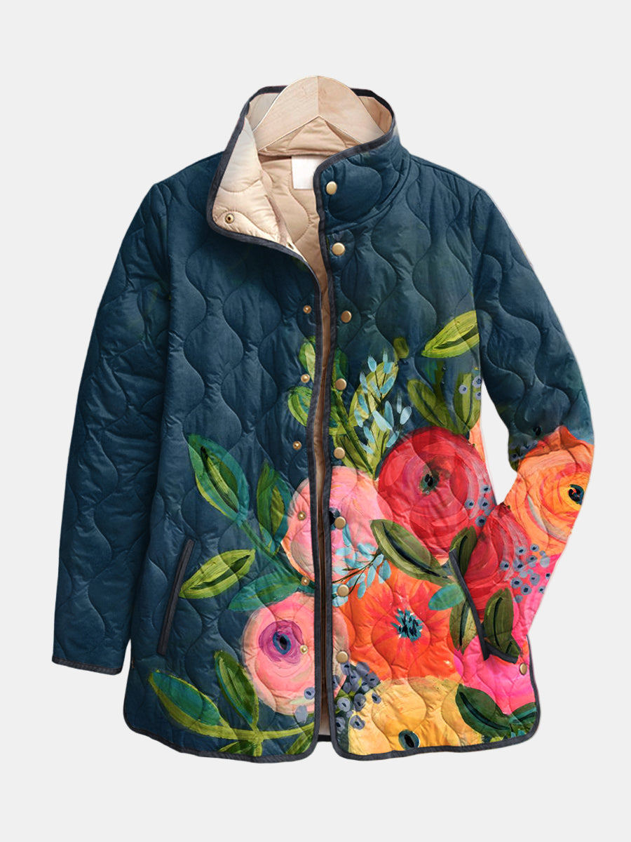 Women's Floral Print Jacket with Button Closure and Lightweight Fabric