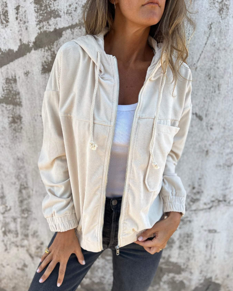 Women's Corduroy Cardigan with Button Closure and Long Sleeves