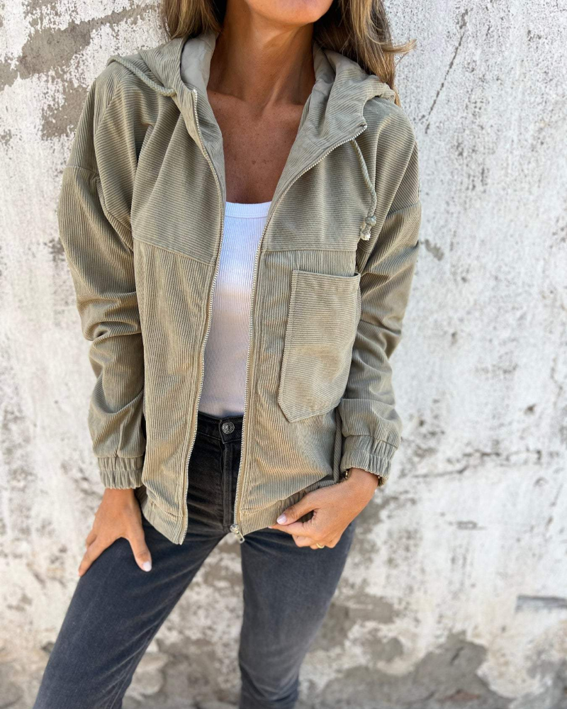 Women's Corduroy Cardigan with Button Closure and Long Sleeves