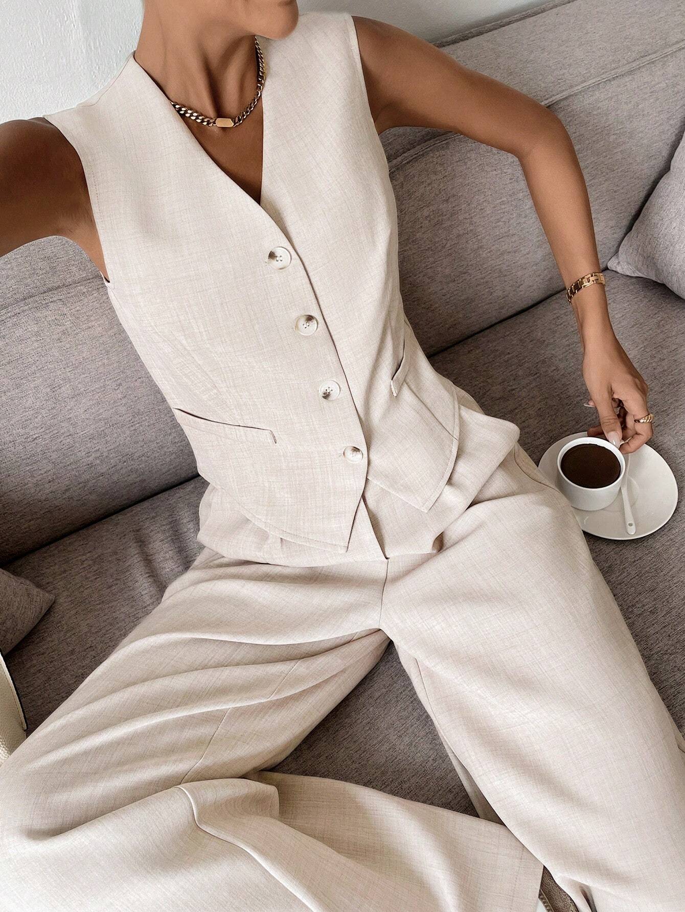 Women’s Two-Piece Set with Vest and Wide Pants | Clean Design