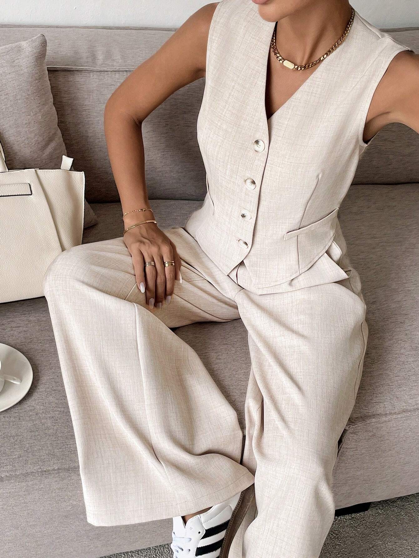 Women’s Two-Piece Set with Vest and Wide Pants | Clean Design