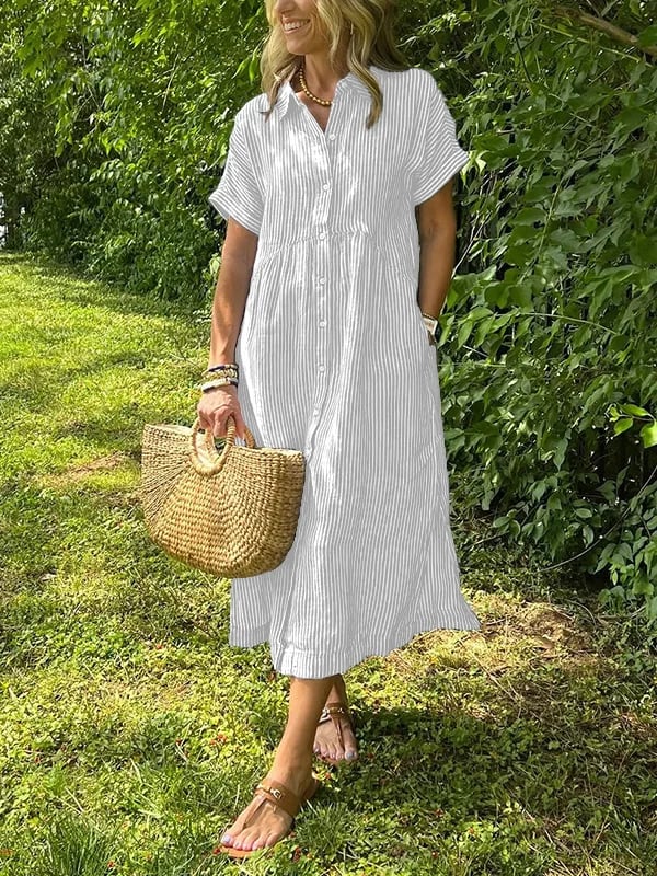 Women's Button-Up Shirt with Striped Pattern and Classic Fit