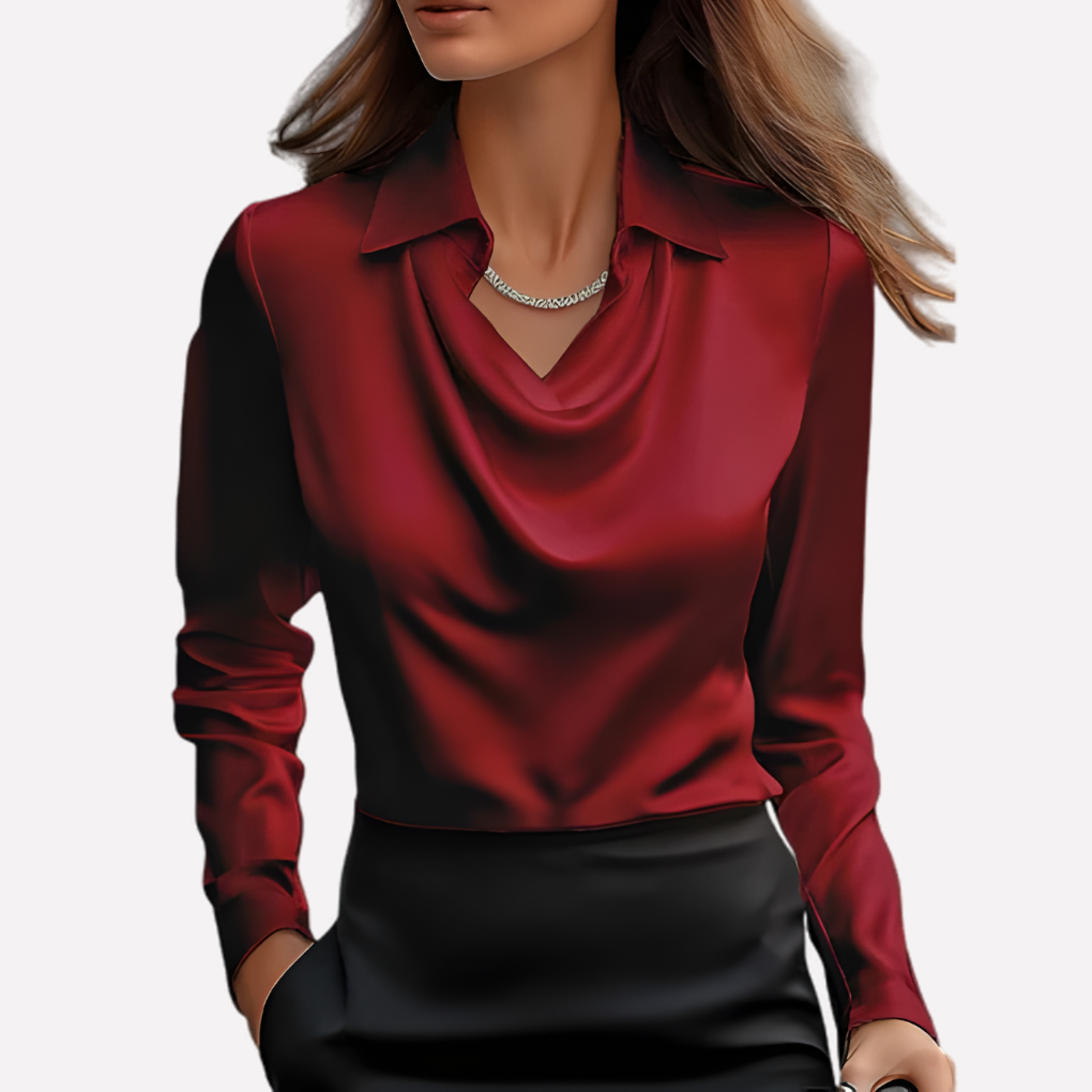 Women’s Draped Collar Blouse | Long Sleeve