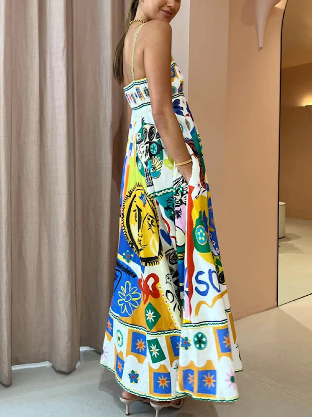 Women’s Geometric Print Slip Dress | Midi
