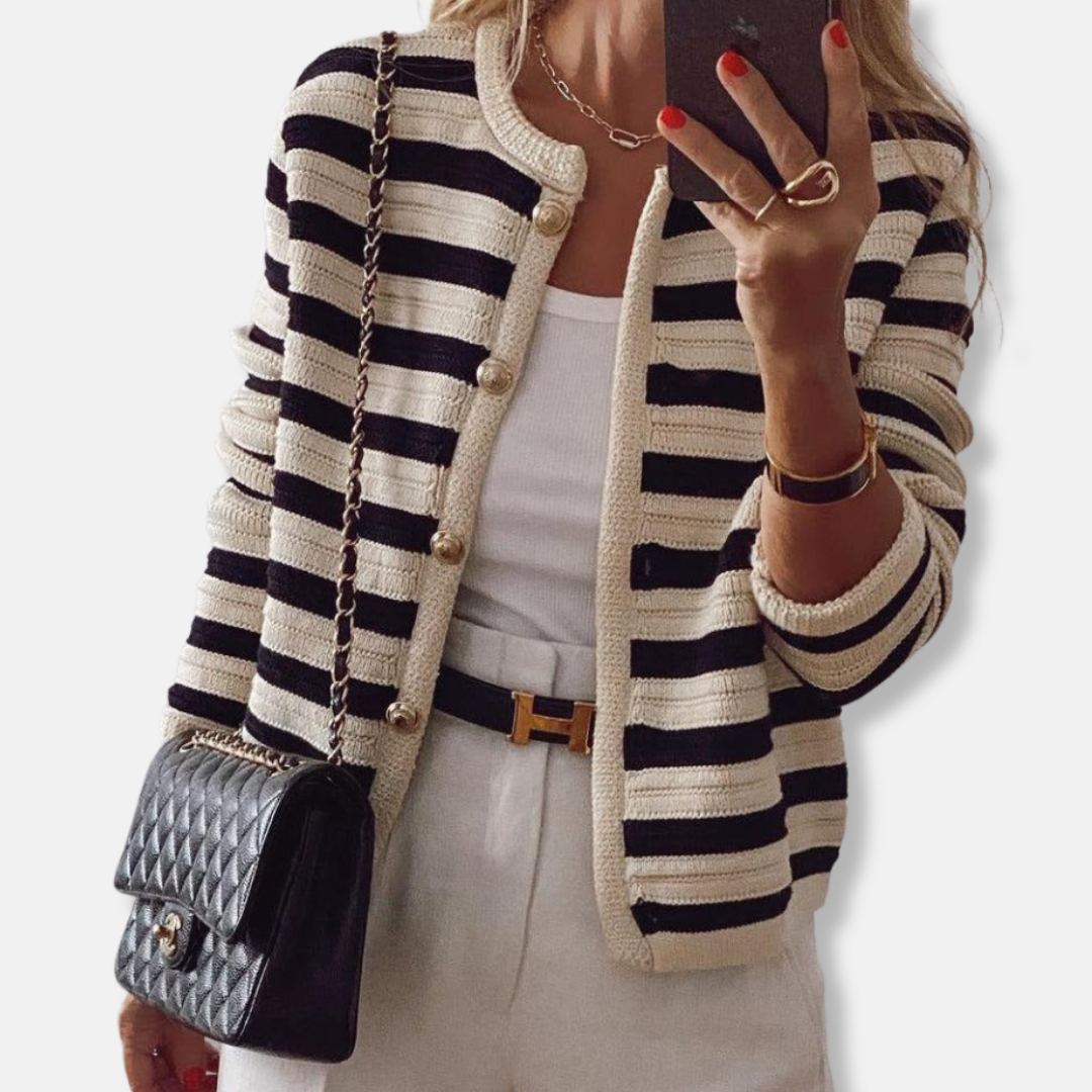 Women’s Striped Cardigan | Button Front Crew Neck