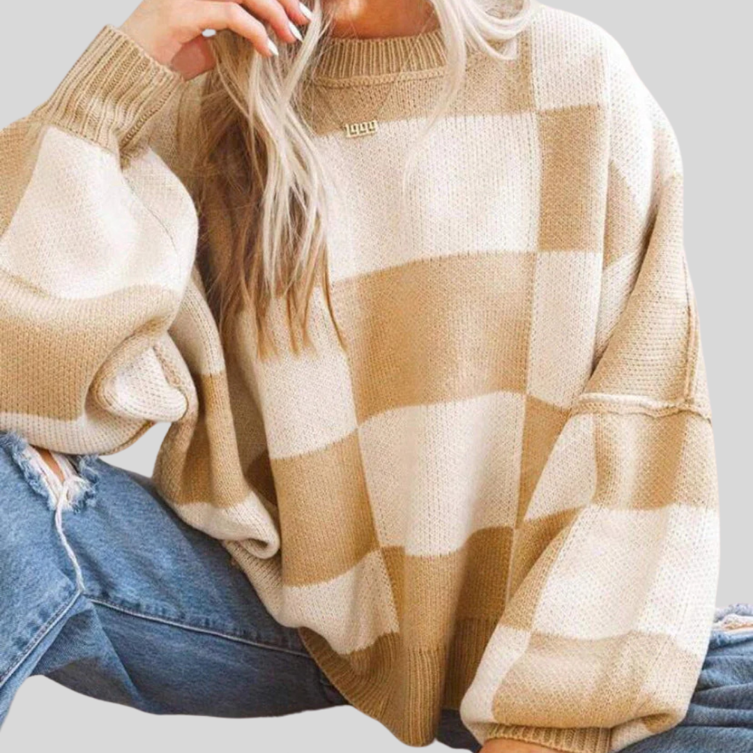 REVERIE™ - Casual Plaid Long Sleeve Round Neck Sweater