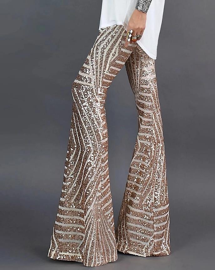 Women’s Flared Sequin Trousers | Long