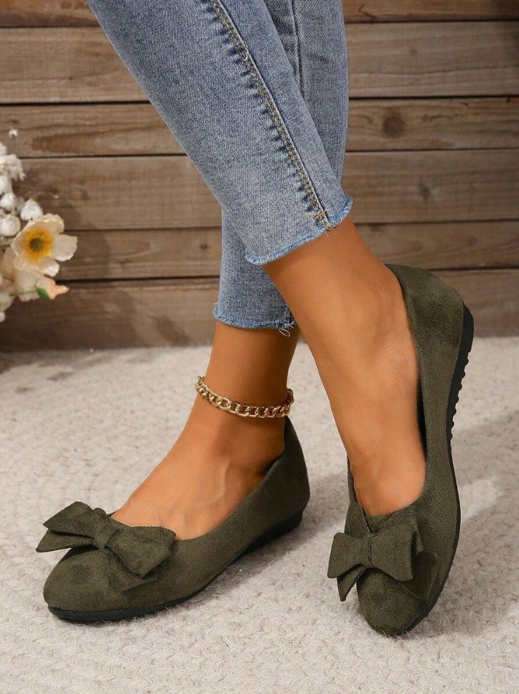 Women’s Flat Shoes | Bow Design Green