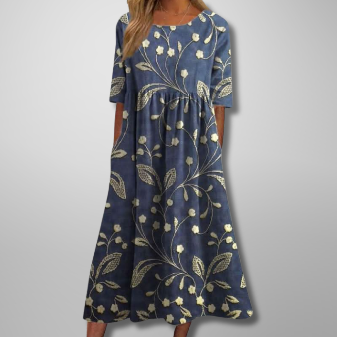 Women's Floral Midi Dress with Relaxed Fit and Soft Fabric