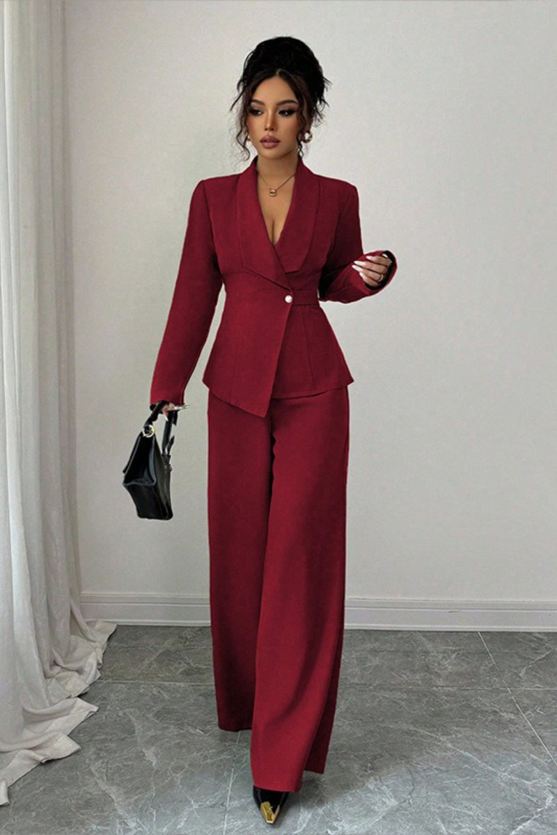 Women's Shawl Lapel Single-Button Blazer and Wide-Leg Pants Set | Two-Piece