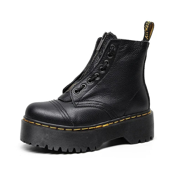 Women’s Platform Ankle Boots | Black Zipper Design