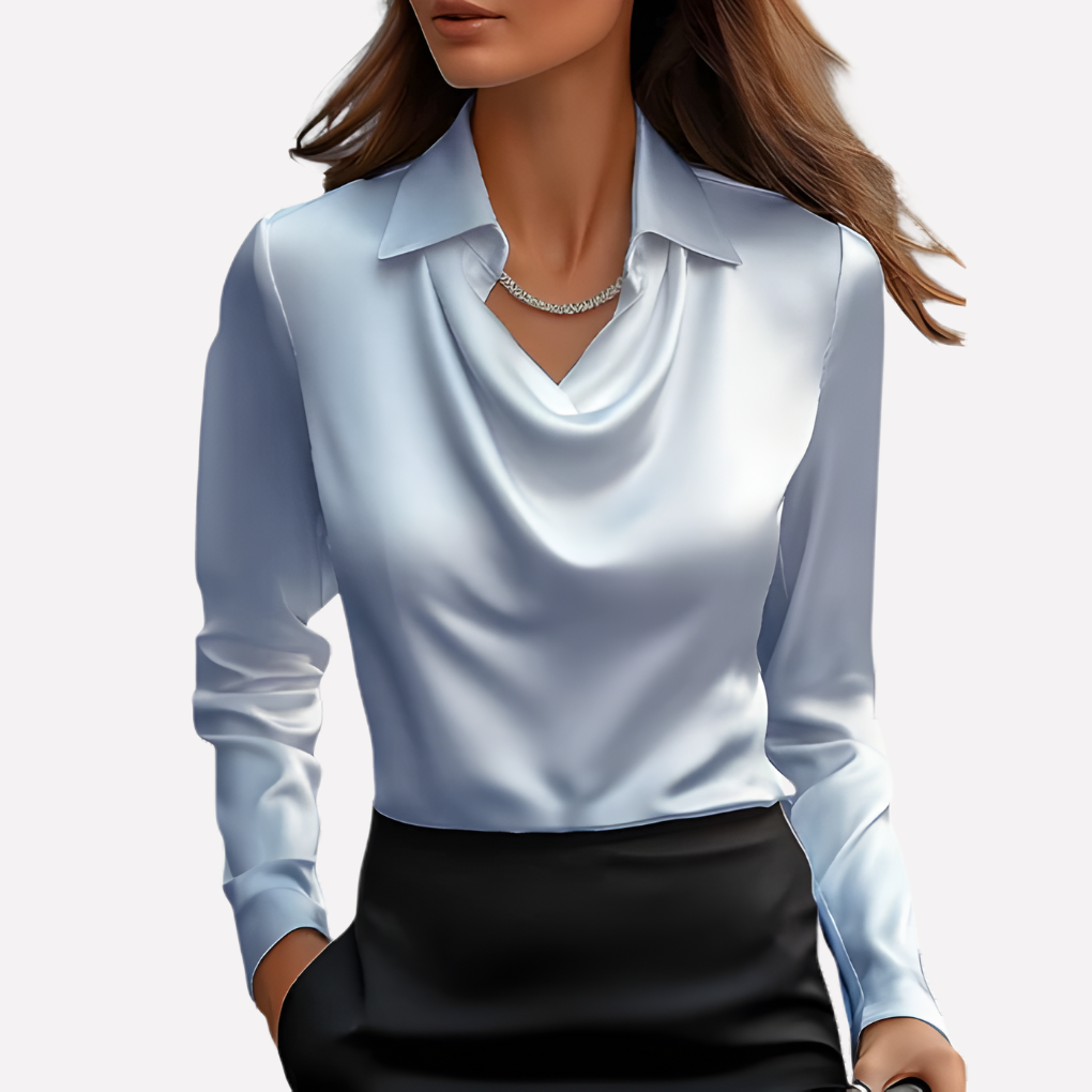 Women’s Draped Collar Blouse | Long Sleeve