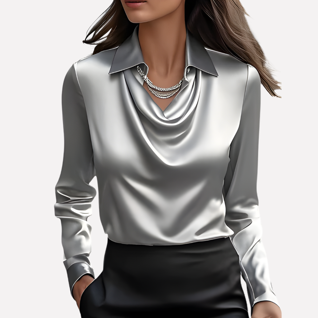 Women’s Draped Collar Blouse | Long Sleeve