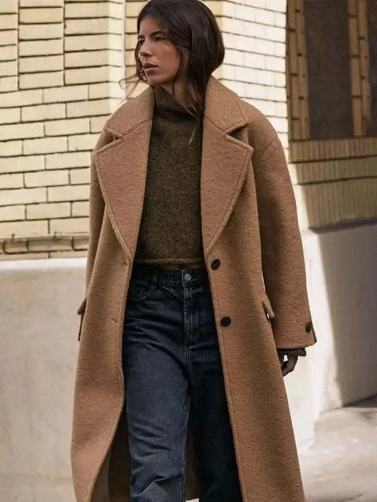 Oversized Camel Wool-Blend Coat