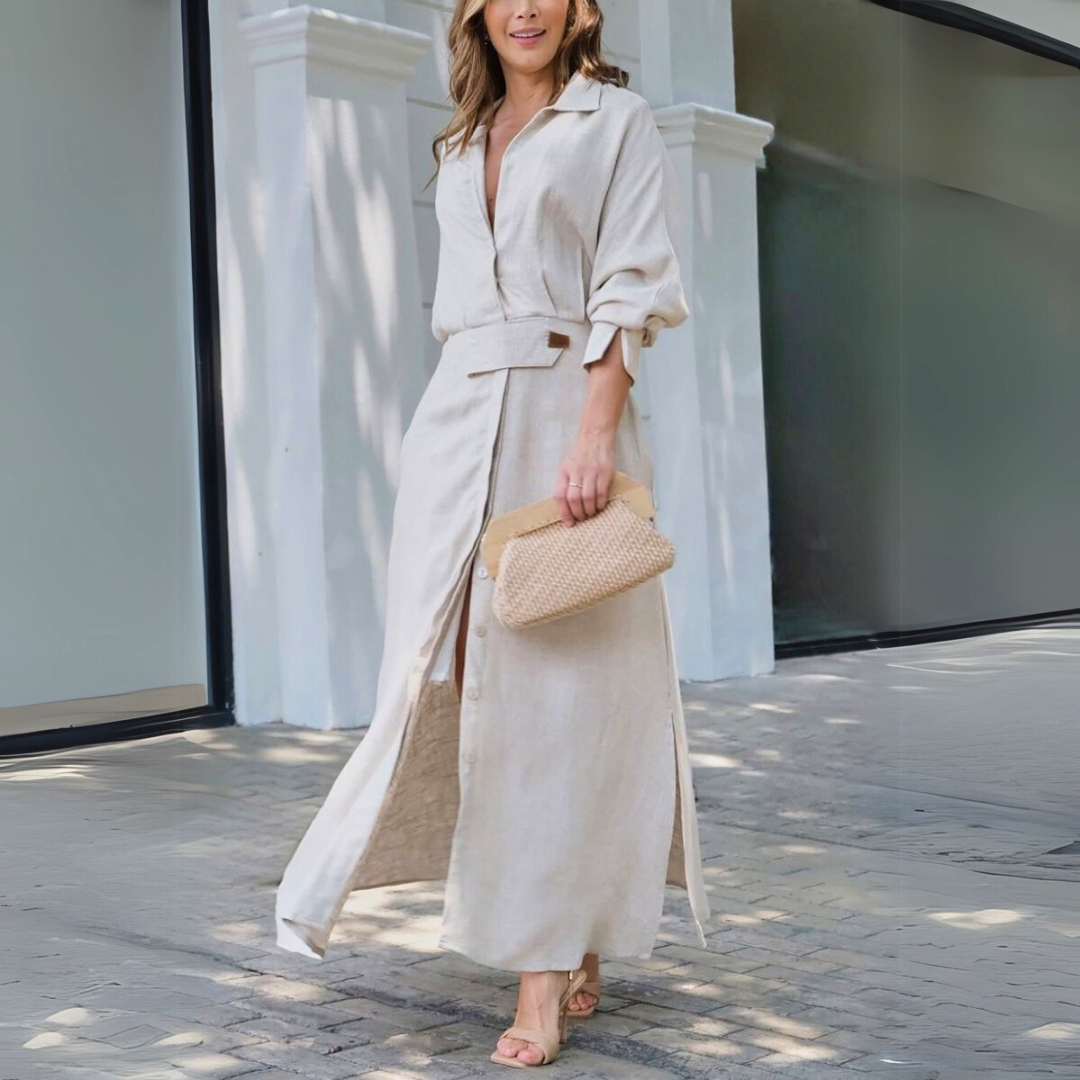 Women's V-Neck Maxi Dress with Flowing Design and Versatile Style
