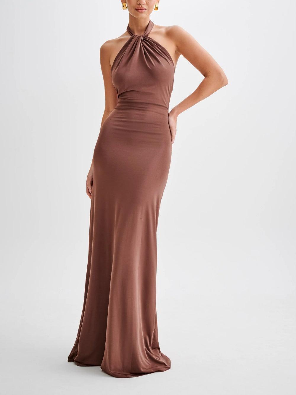 Women's Halter Maxi Dress with Flowing Design and Adjustable Neckline