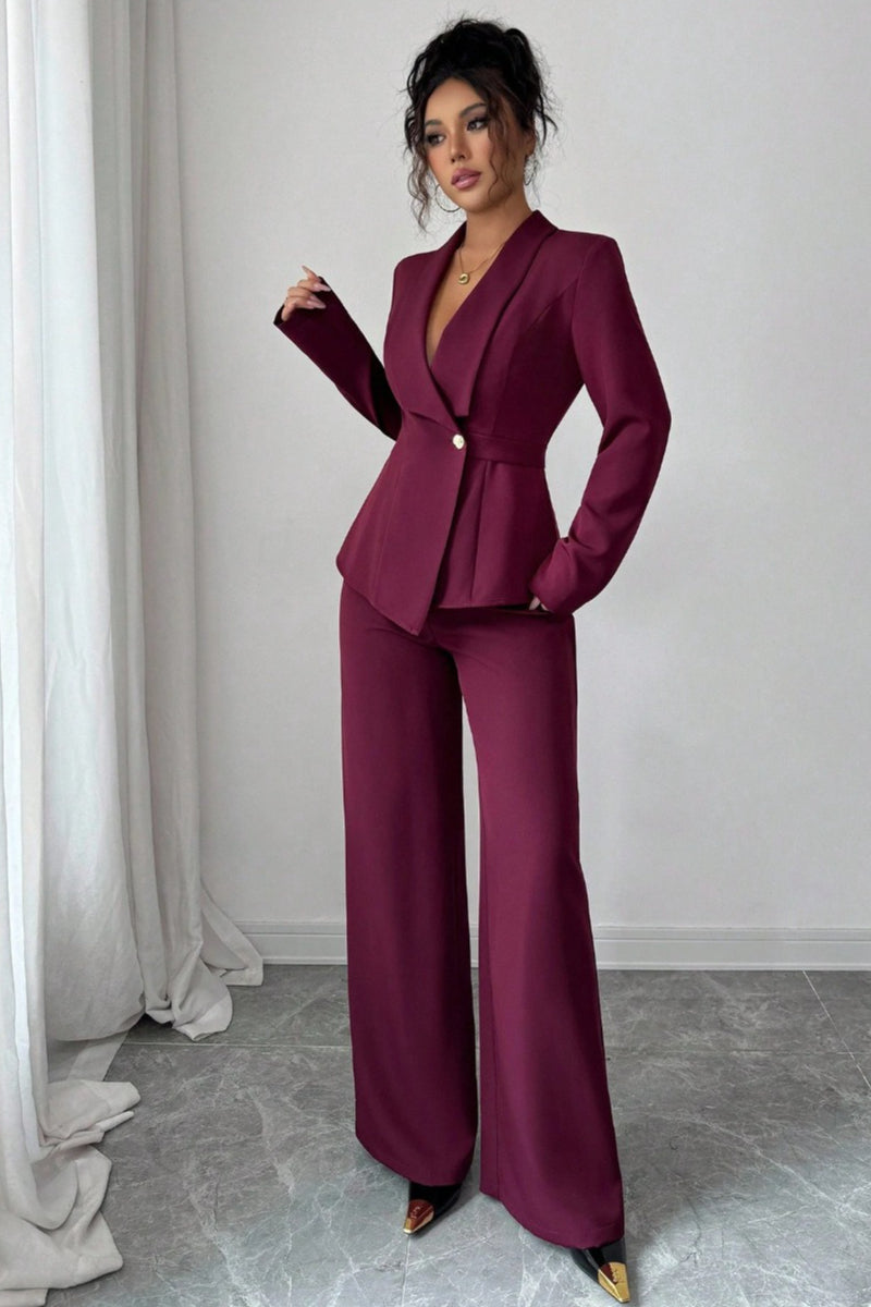 Women's Shawl Lapel Single-Button Blazer and Wide-Leg Pants Set | Two-Piece