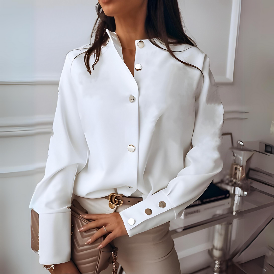 Women’s Stand-Up Collar Shirt | Button Detail