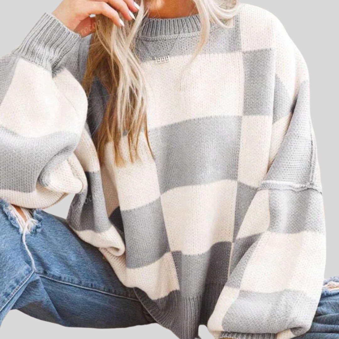 REVERIE™ - Casual Plaid Long Sleeve Round Neck Sweater
