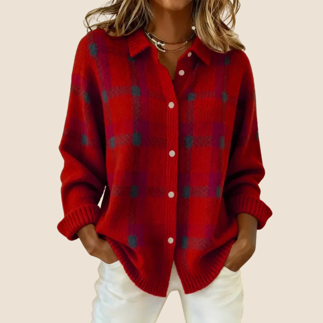 Women’s Check Pattern Sweater | Long Sleeve Design