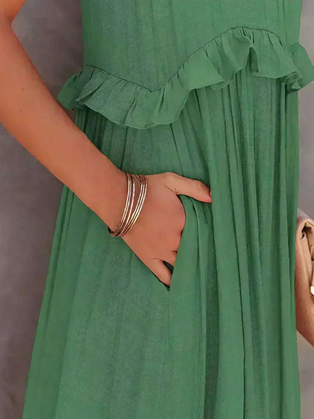 Women's Sleeveless Dress with Ruffles and Flowy Design