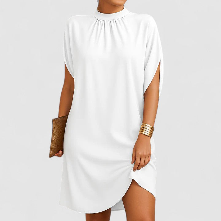 Women's Midi Dress with Mock Neck and Batwing Sleeves