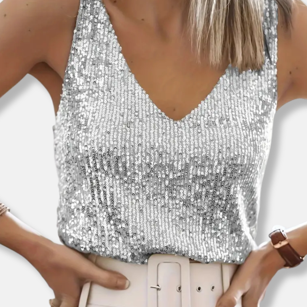 Women’s V-Neck Sequin Top | Sleeveless