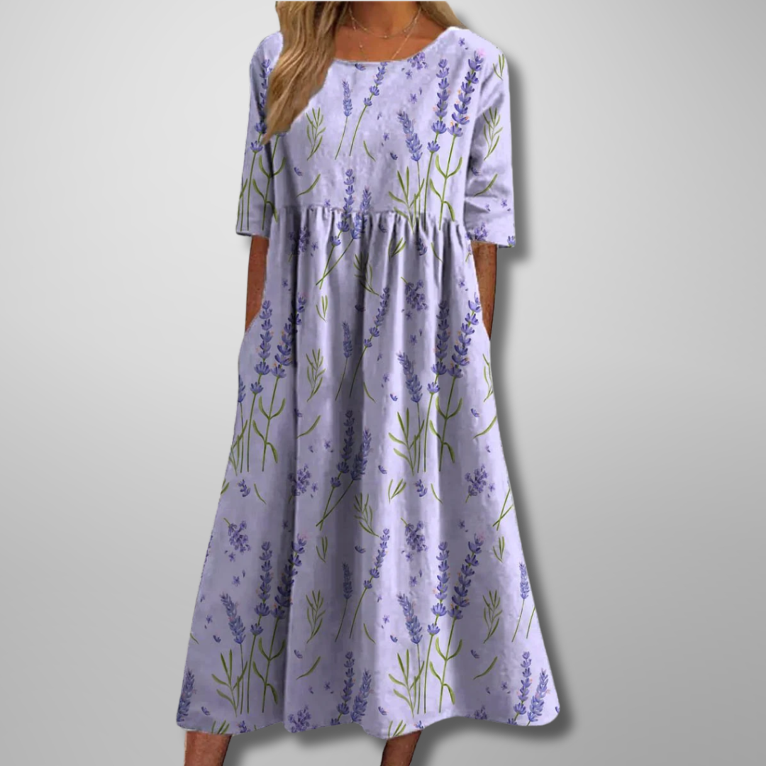 Women's Floral Midi Dress with Relaxed Fit and Soft Fabric