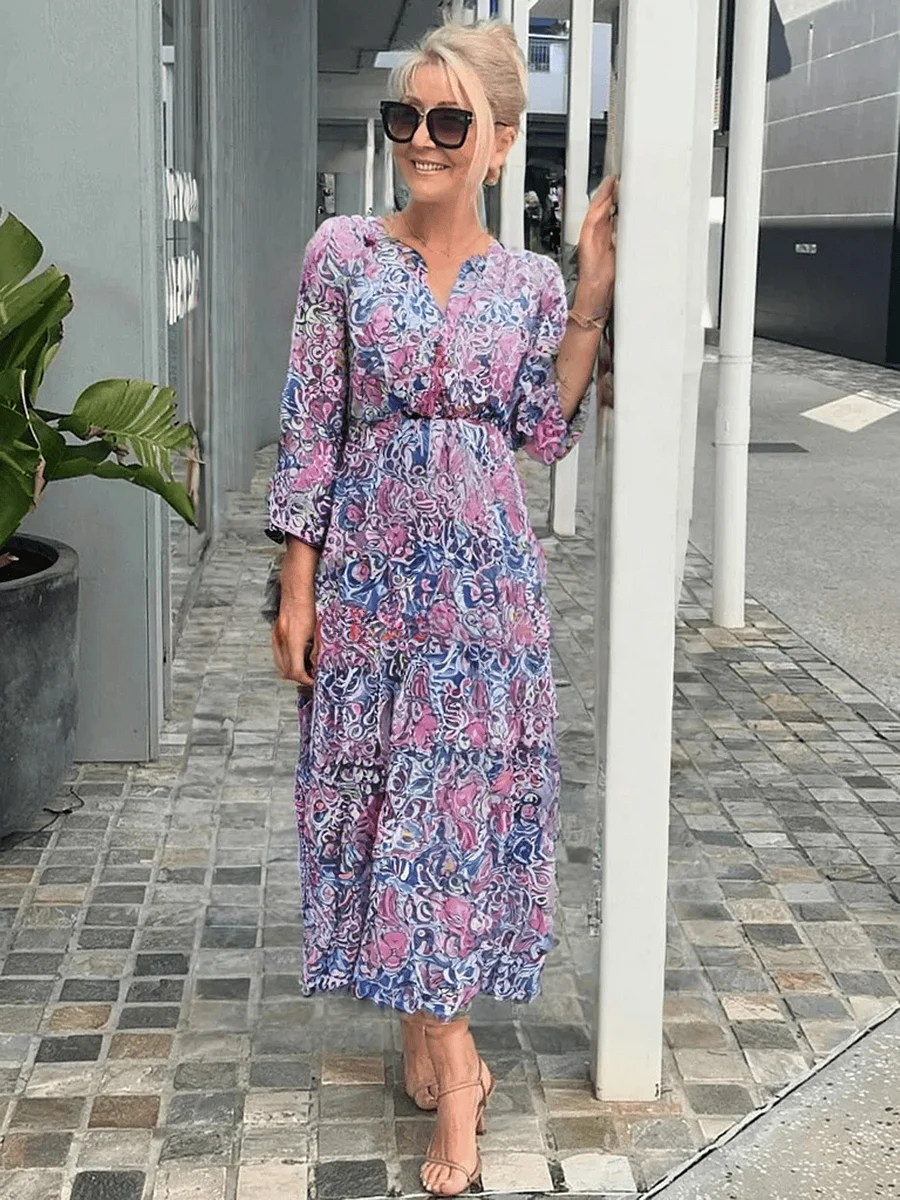 Women's Boho Dress with Floral Print and Relaxed Fit