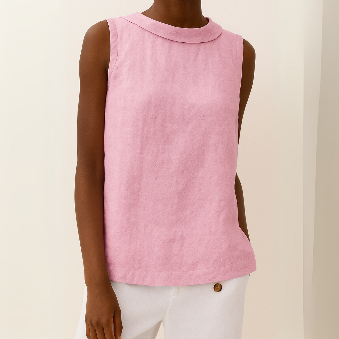 Women's Sleeveless Roll Collar Top with Button Detail and Breathable Fabric