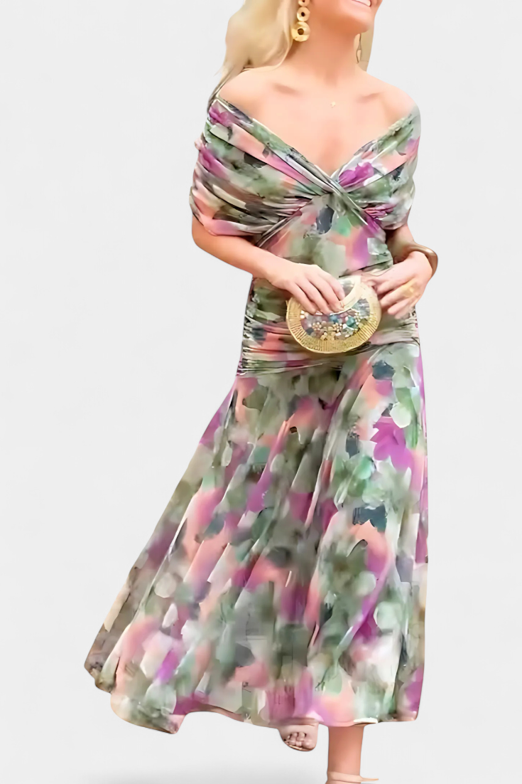 Women’s Floral Pattern Dress with V-Neck | Maxi
