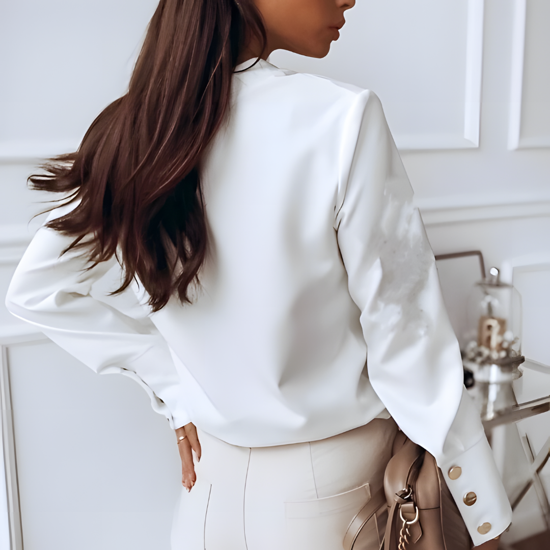 Women’s Stand-Up Collar Shirt | Button Detail