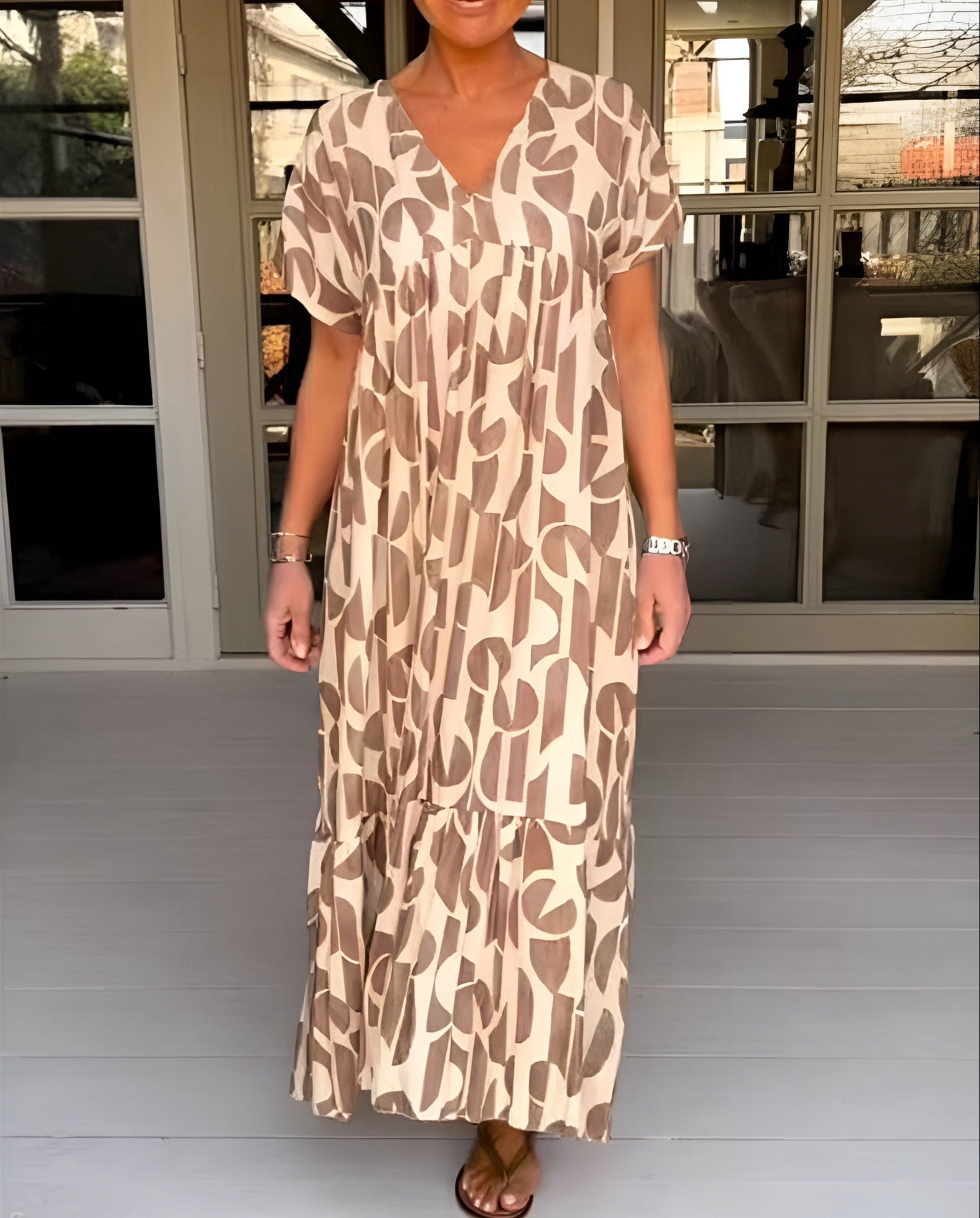 Women's V Neck Midi Dress with Flowy Draped Design and Evening Style