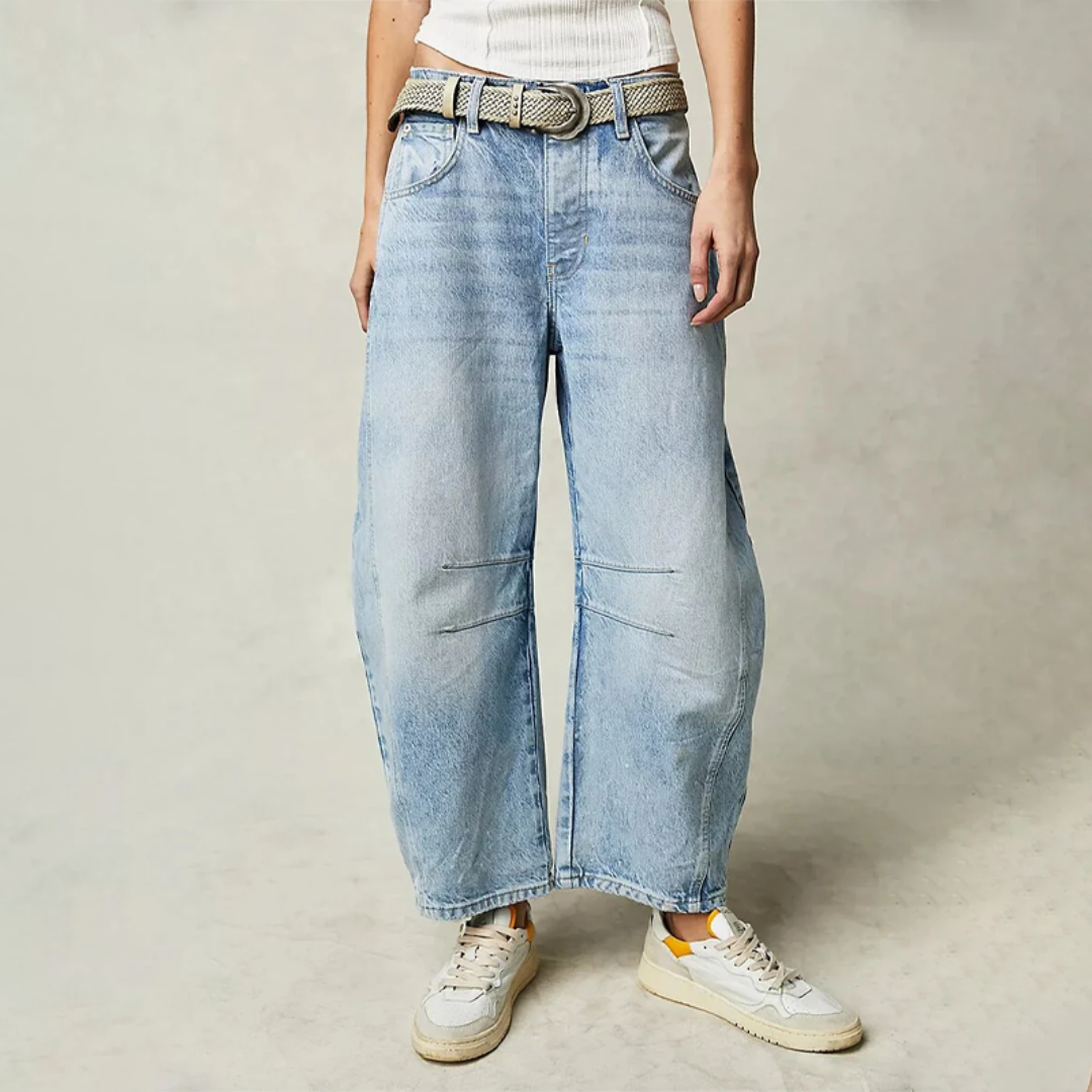 Women's Barrel Leg Jeans with High Waist and Relaxed Fit