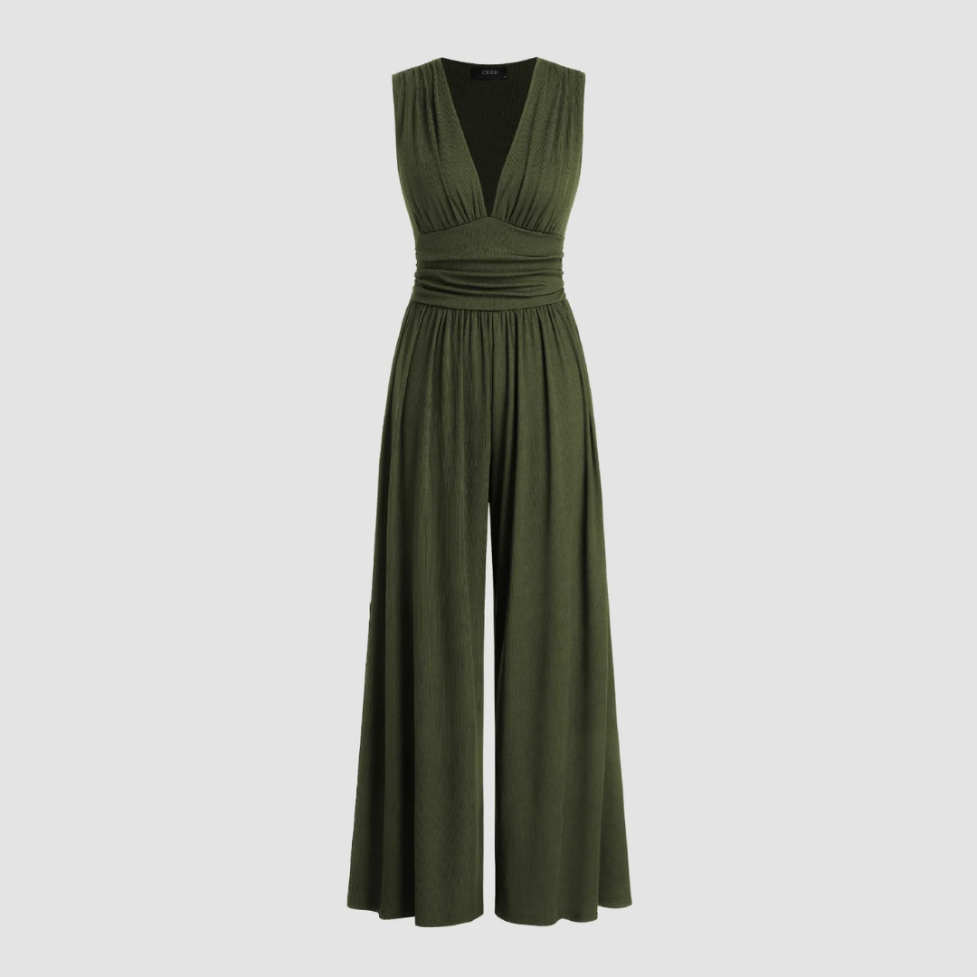 Women's Wide-Leg Jumpsuit with Stretch Fabric and Relaxed Fit