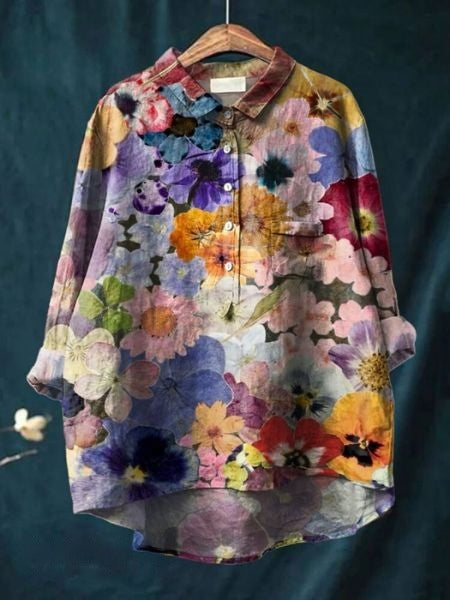 Women's Floral Blouse with Short Sleeves and Lightweight Fabric