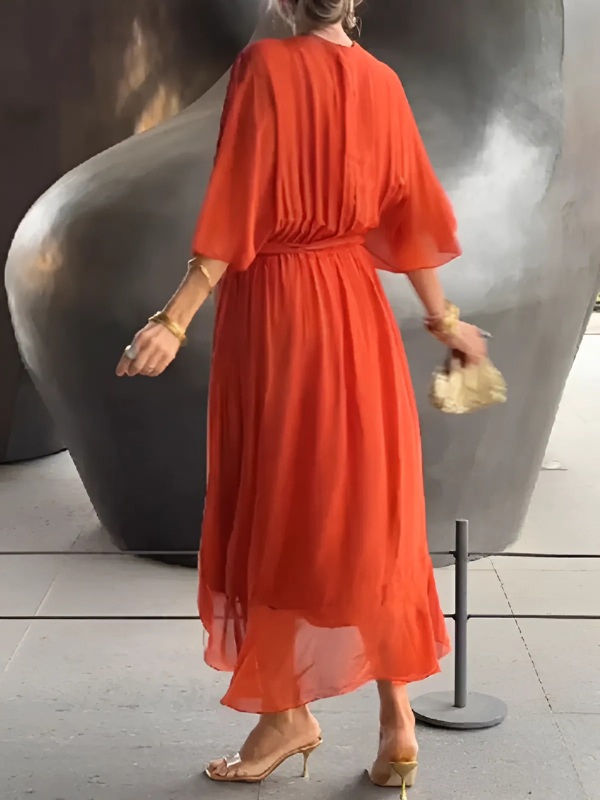 Women's Wrap Midi Dress with Adjustable Tie and Flattering Fit