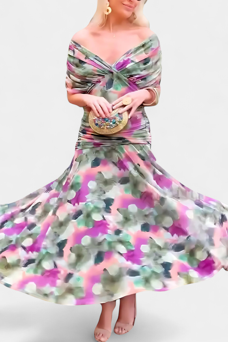 Women’s Floral Pattern Dress with V-Neck | Maxi