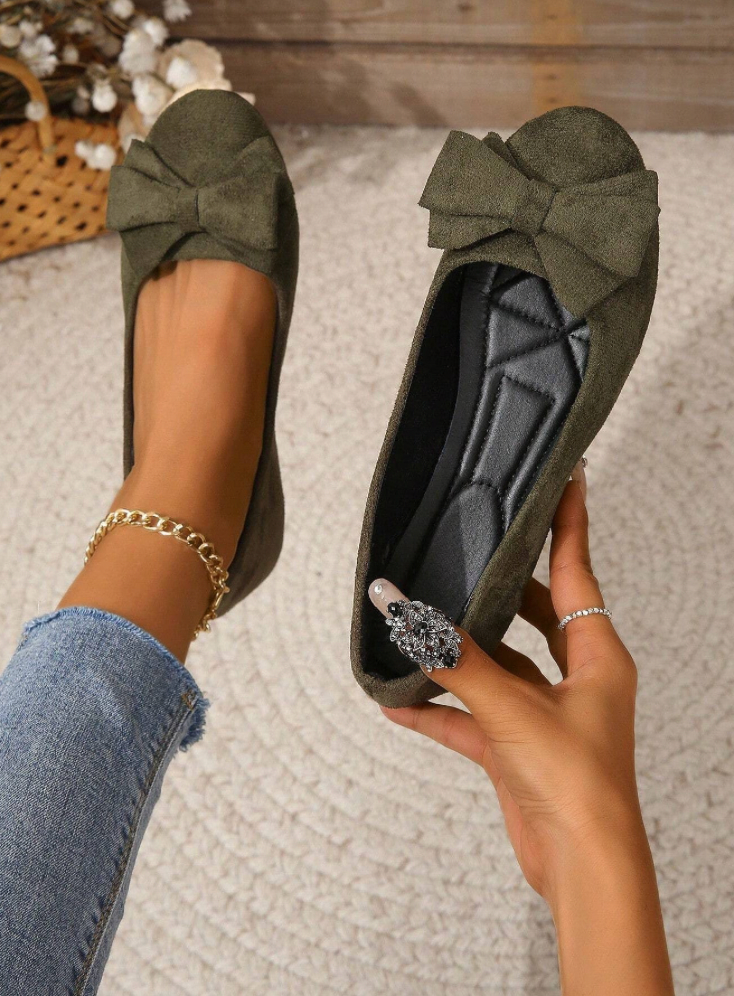 Women’s Flat Shoes | Bow Design Green