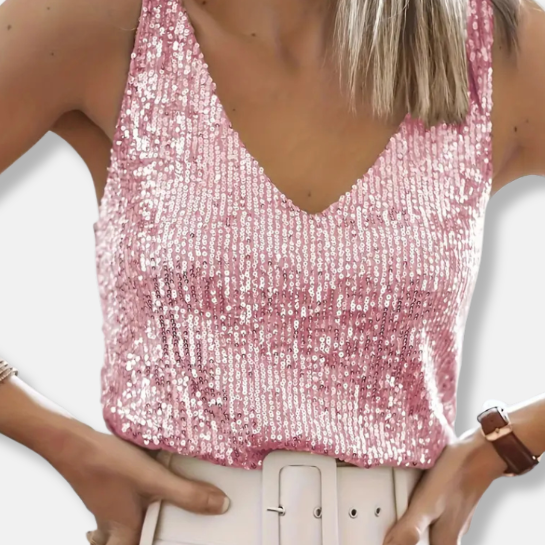 Women’s V-Neck Sequin Top | Sleeveless