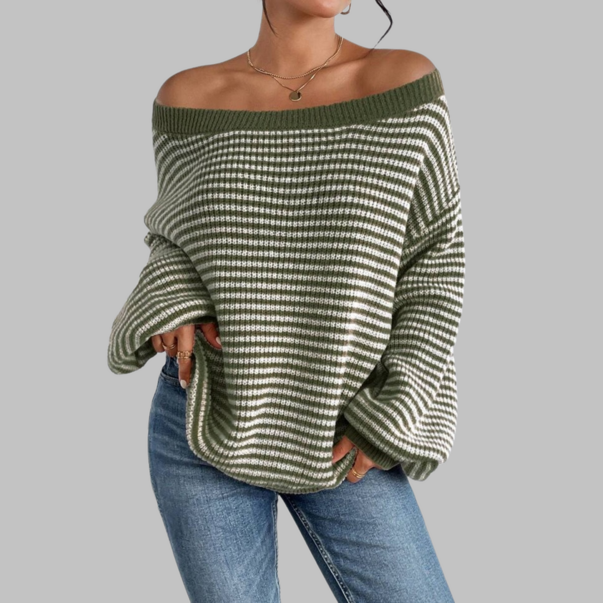 SURI™ - Casual Striped Drop Shoulder Long Sleeve Sweater