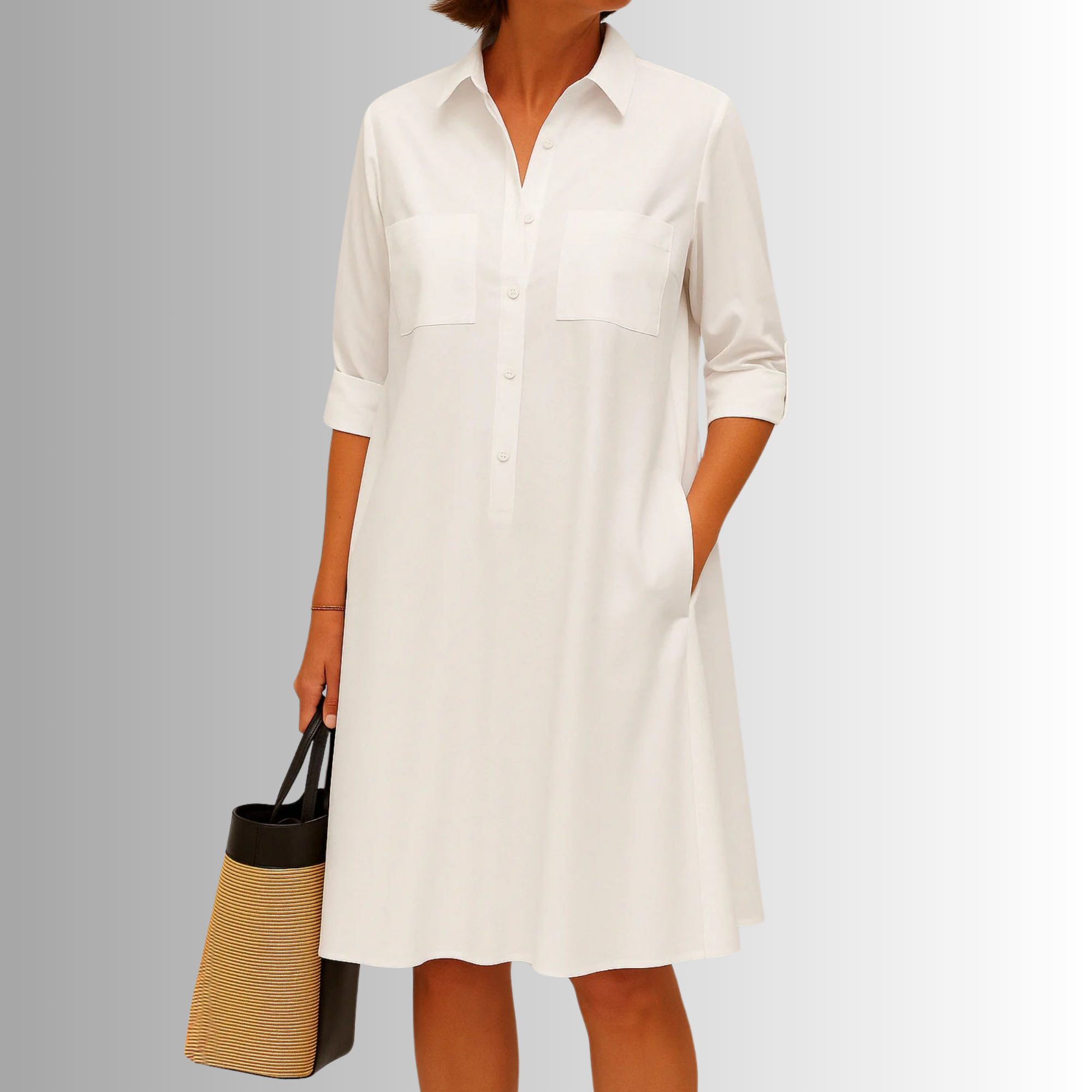 Women's Button Dress with Lightweight Fabric and Versatile Style