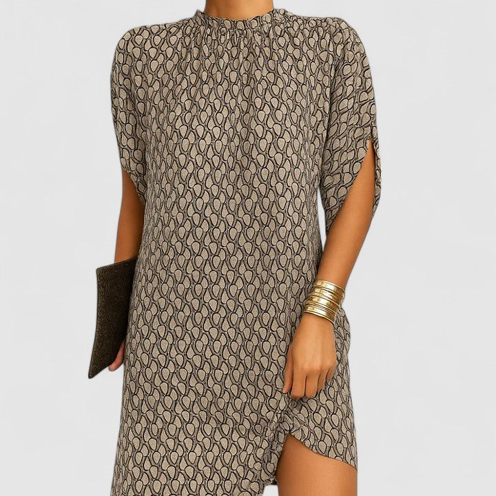 Women's Midi Dress with Mock Neck and Batwing Sleeves