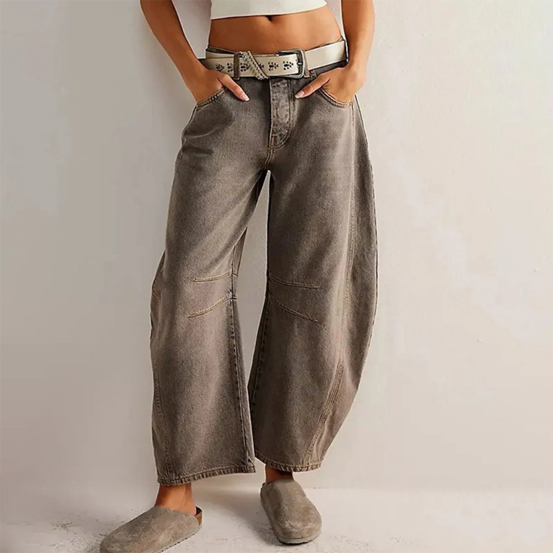Women's Barrel Leg Jeans with High Waist and Relaxed Fit