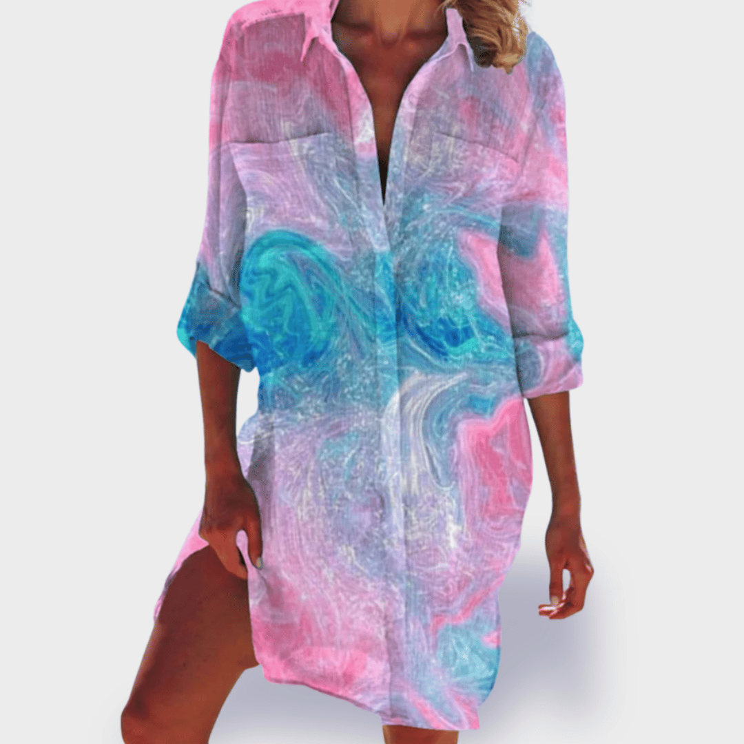Women's Flowy Draped Dress with Vibrant Design and Lightweight Fabric